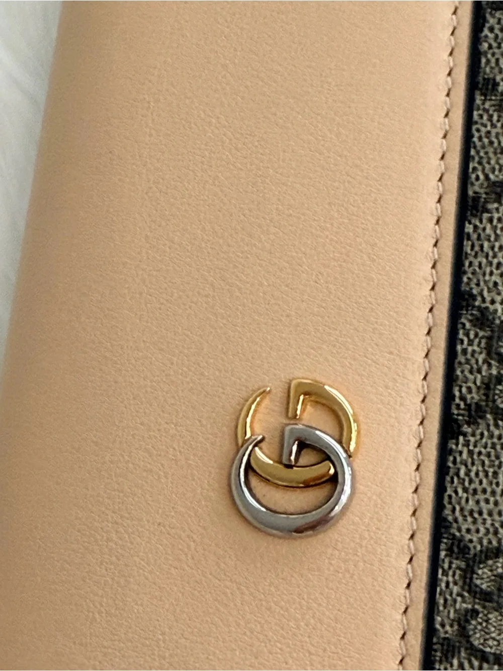 Gucci Beige and Brown GG Canvas Crossbody Bag with Bi-Metal GG Logo